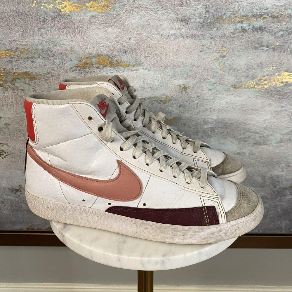 Nike Blazer Mid 77 Shoes Womens Size 9 White Pink Leather High Top Sneakers
